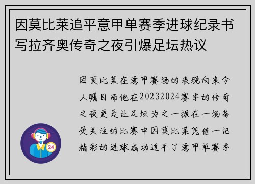 因莫比莱追平意甲单赛季进球纪录书写拉齐奥传奇之夜引爆足坛热议 因莫比莱追平意甲单赛季进球纪录书写拉齐奥传奇之夜引爆足坛热议